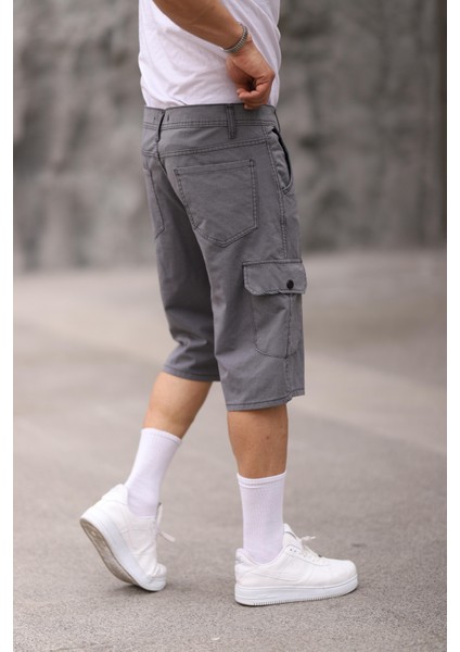 Erkek Slim Fit Kargo Cepli Kapri Şort
