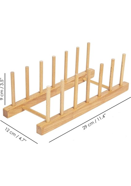 6 Bölmeli Bambu Tabak Standı - Bambu Tabaklık Bulaşıklık Mutfak Organizer Dekoratif Düzenleyici