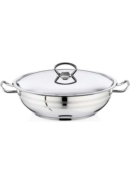 36x13 cm Flanşlı Kulp Çelik Kapaklı Çelik Kısa Tencere-12 Litre