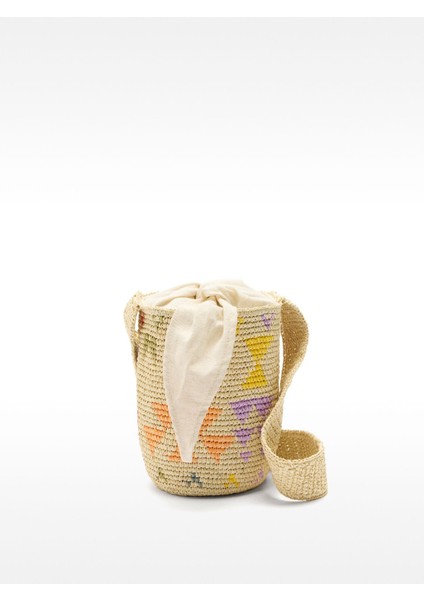 Hasır Efektli Desenli Bucket Çanta