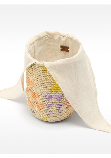 Hasır Efektli Desenli Bucket Çanta