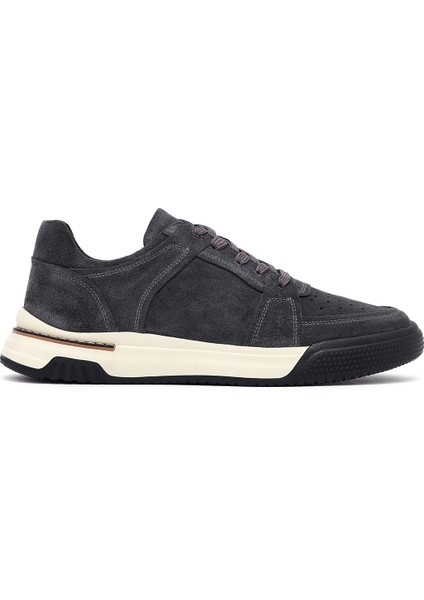 Erkek Gri Bağcıklı Süet Deri Sneaker 25SFD641710