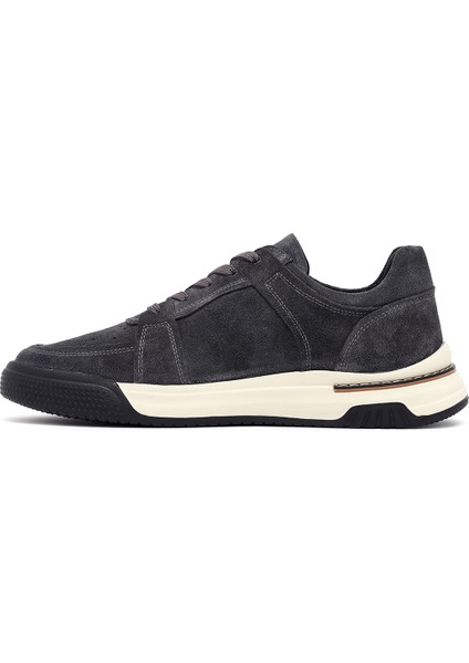 Erkek Gri Bağcıklı Süet Deri Sneaker 25SFD641710