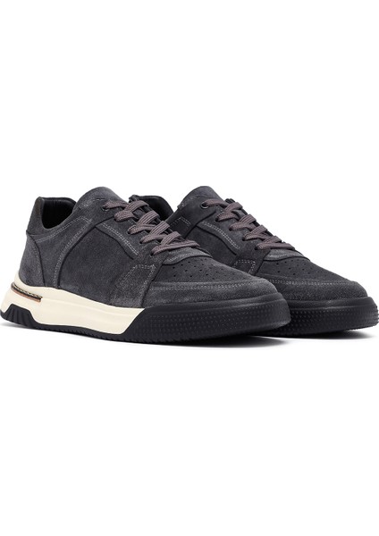 Erkek Gri Bağcıklı Süet Deri Sneaker 25SFD641710