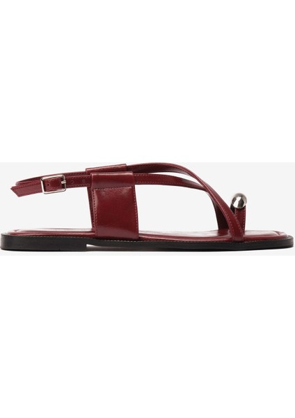 Bordo Rugan Parmak Arası Kadın Sandalet