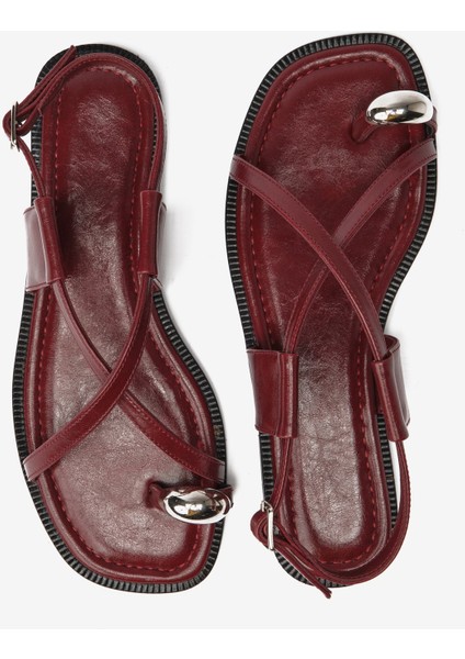 Bordo Rugan Parmak Arası Kadın Sandalet
