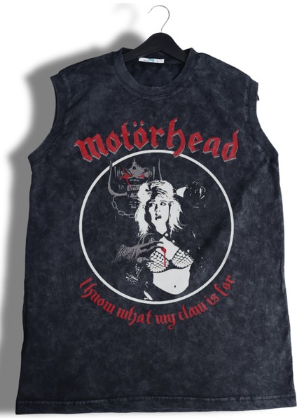 Motörhead Baskılı Yıkamalı Kolsuz Tişört, Unisex Rock Band Temalı Sıfır Kol Retro Atlet