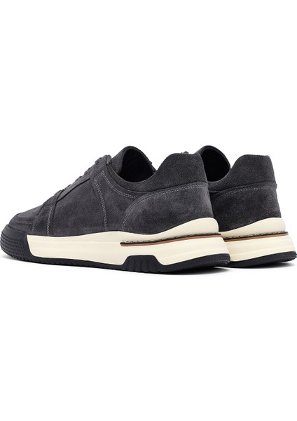 Erkek Gri Bağcıklı Süet Deri Sneaker 25SFD641710