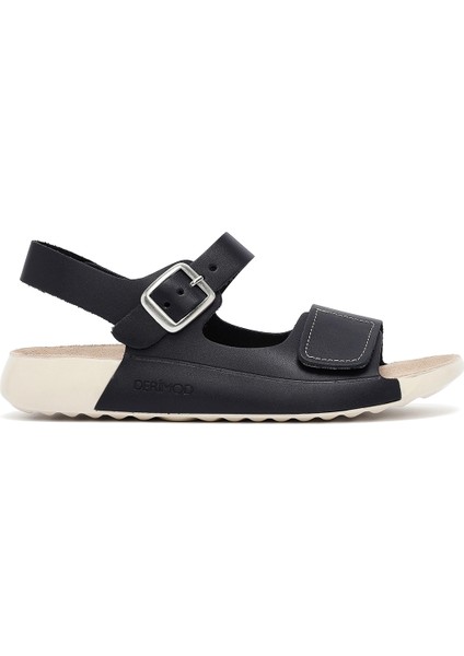 Kadın Siyah Bilekten Bağlamalı Deri Comfort Sandalet 25SFD500318