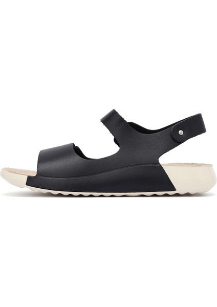 Kadın Siyah Bilekten Bağlamalı Deri Comfort Sandalet 25SFD500318