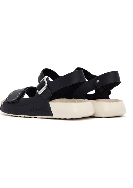Kadın Siyah Bilekten Bağlamalı Deri Comfort Sandalet 25SFD500318