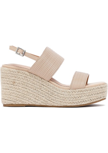 Kadın Krem Bilekten Tokalı Dolgu Topuklu Espadril Sandalet 25SFE452118