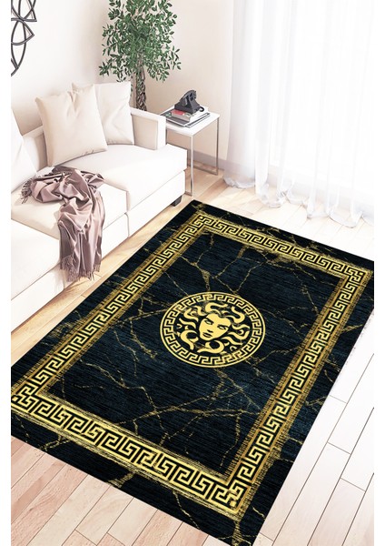 Medusa Motif Gold Motif Süngerli , Kalın Yüzey Makinede Yıkanabilir Halı - Deri Taban modelleri