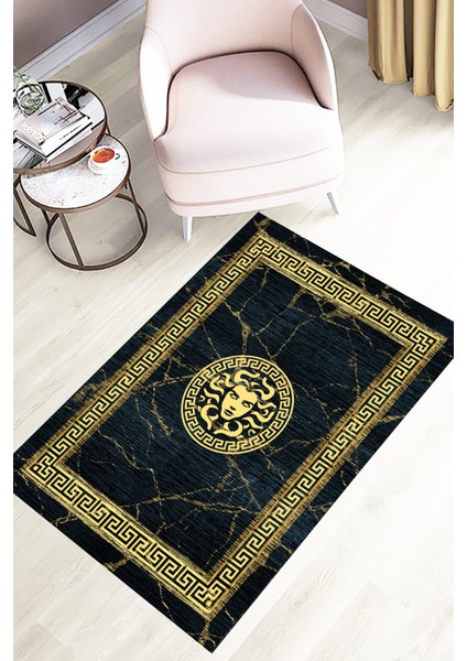 Medusa Motif Gold Motif Süngerli , Kalın Yüzey Makinede Yıkanabilir Halı - Deri Taban fırsatları