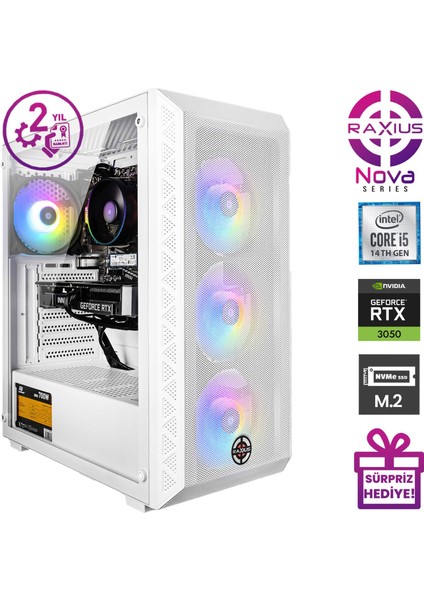Nova G2 I5 3050-144F002 I5-14400F 16GB 1tb SSD RTX3050 8 GB Freedos Gaming Masaüstü Bilgisayar