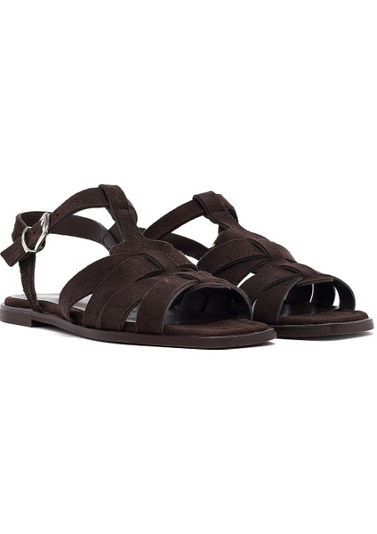 Kadın Kahverengi Bilekten Bantlı Süet Deri Sandalet 25SFD160810 modelleri