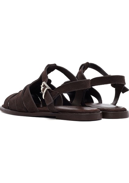 Kadın Kahverengi Bilekten Bantlı Süet Deri Sandalet 25SFD160810 indirimleri