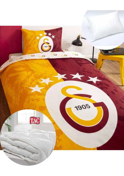 Taç Lisanslı Galatasaray 5.yıldız Tek Kişilik Pamuk Nevresim Takımı + Yorgan + Yastık