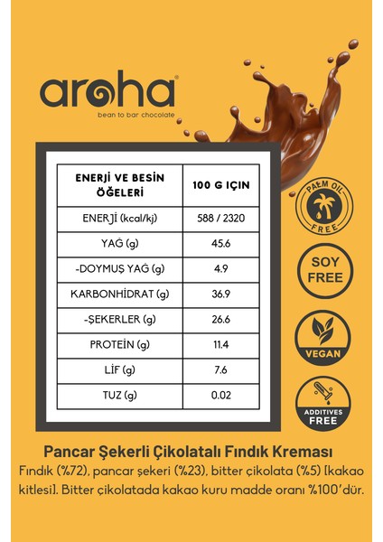 Pancar Şekerli Çikolatalı Fındık Kreması %72 Fındık - 180 gr fırsatları