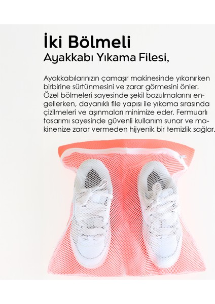 1 Adet Fermuarlı Ayakkabı Yıkama Filesi - Bölmeli Yıkama Filesi 38X38 cm Karışık Renk