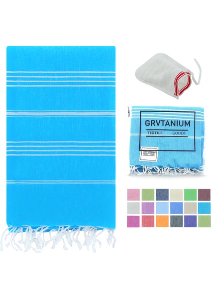 Grvtanıum Turkuaz %100 Pamuk 180X100CM Peştemal Püsküllü Banyo,plaj,hamam Havlusu Kese Hediyeli M2