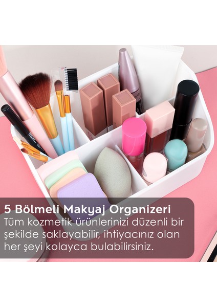 5 Bölmeli Aksesuar Düzenleyici - Masaüstü Makyaj Kozmetik Takı Kutusu Çok Amaçlı Organizer