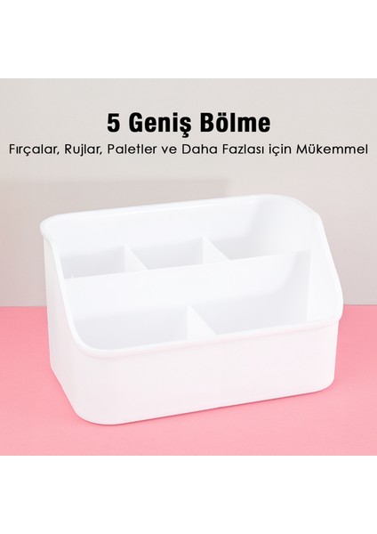 5 Bölmeli Aksesuar Düzenleyici - Masaüstü Makyaj Kozmetik Takı Kutusu Çok Amaçlı Organizer