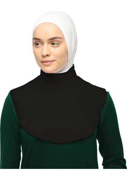 Düz Balıkçı Yaka Boğazlı Penye Tesettür Boyunluk - Siyah