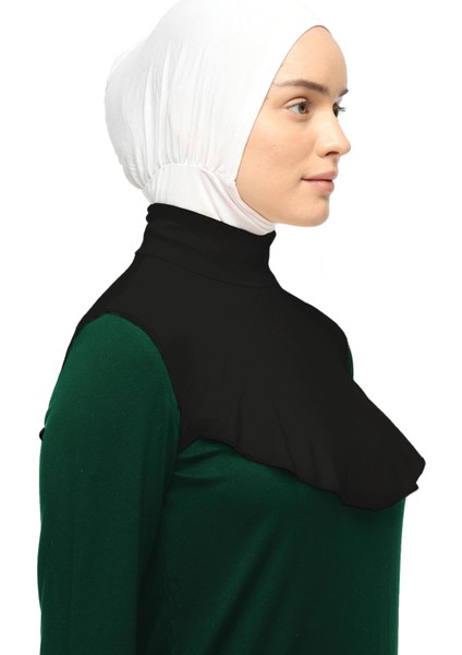 Düz Balıkçı Yaka Boğazlı Penye Tesettür Boyunluk - Siyah