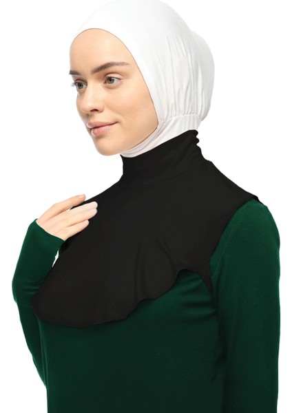 Düz Balıkçı Yaka Boğazlı Penye Tesettür Boyunluk - Siyah