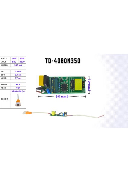 LED Drıver/trafo (40W-80W, 114V-229V, 350MA) Linear (10'lu)