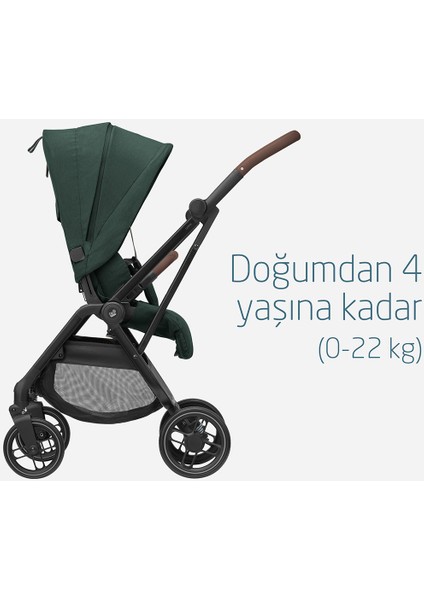 Leona2- Pebble S Tek Elle Katlanabilen Ultra Kompakt Çift Yönlü Seyahat Sistem Bebek Arabası Green- Black