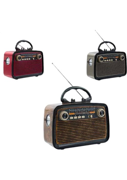 Bluetooth Hoparlör Ahşap Renk Vintage Işıklı Nostaljik Radyo Fm Ahşap Görünümlü