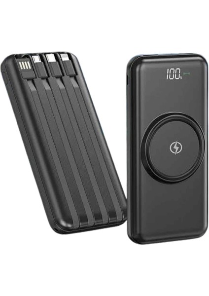 Kablosuz Çoklu Şarj Girişli 10.000 Mah Kablolu Powerbank Taşınabilir