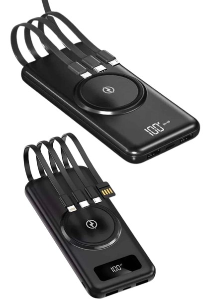 Kablosuz Çoklu Şarj Girişli 10.000 Mah Kablolu Powerbank Taşınabilir
