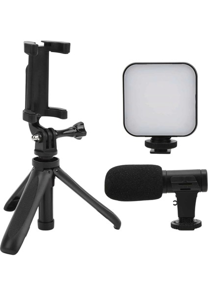 Akıllı Telefon Vlog Kiti Tripod Mini Mikrofonlu Telefon Tutucu