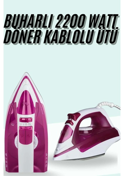Buharlı Ütü 2200 Watt Seramik Tabanlı Taşınabilir Kablolu Ütü