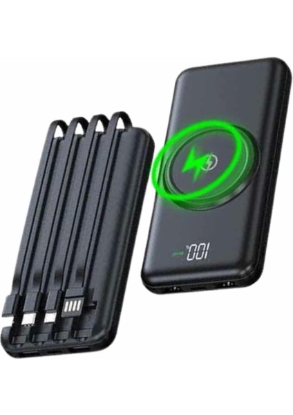 Wireless Powerbank 10000 Mah LED Ekranlı Dahili Kablolu Hızlı Şarj