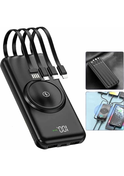 Wireless Powerbank 10000 Mah LED Ekranlı Dahili Kablolu Hızlı Şarj