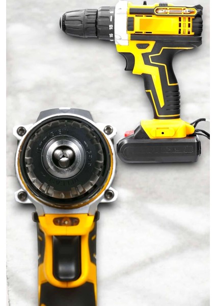 Metal Dişli 24W Akülü Matkap -Çift Bataryalı ve LED Çalışma Işığı ile Tam Set