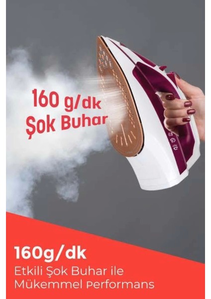 Seramik Tabanlı Kırmızı 2200 Watt Şok Buharlı Ütü fırsatları