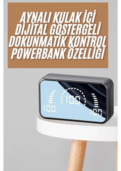 Powerbankli Bluetooth Kulaklık Yüksek Ses Aynalı Çift Dijital Gösterge Ekranı