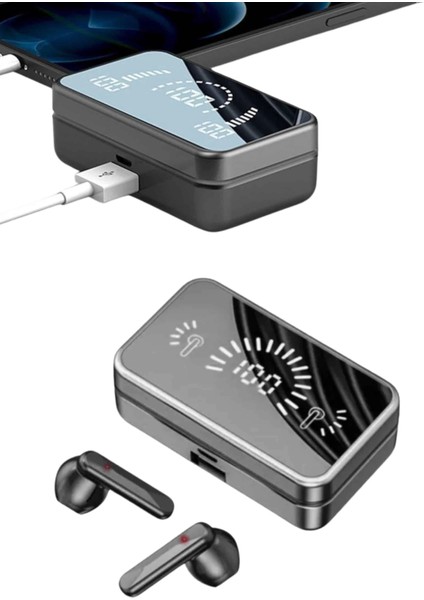 Powerbankli Bluetooth Kulaklık Yüksek Ses Aynalı Çift Dijital Gösterge Ekranı