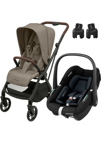 Leona2-Pebble S Tek Elle Katlanabilen Ultra Kompakt Çift Yönlü Seyahat Sistem Bebek Arabası Truffle-Black
