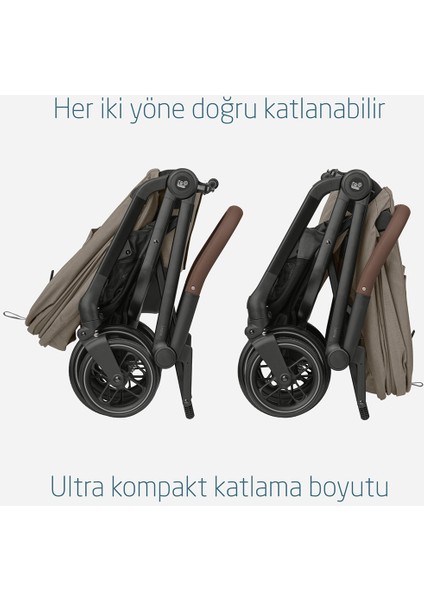 Leona2-Pebble S Tek Elle Katlanabilen Ultra Kompakt Çift Yönlü Seyahat Sistem Bebek Arabası Truffle-Black