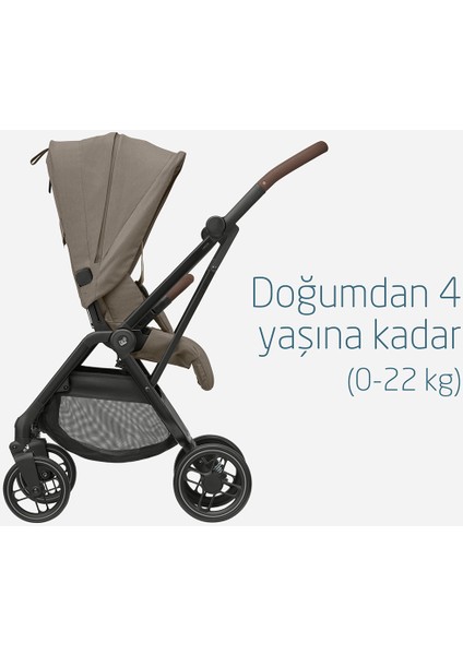Leona2-Pebble S Tek Elle Katlanabilen Ultra Kompakt Çift Yönlü Seyahat Sistem Bebek Arabası Truffle-Black
