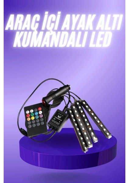 Araç Içi Ayak Altı 12'li Şerit LED Işık Uzaktan Kumandalı Rgb Işıklı Ses ve Müziğe Duyarlı