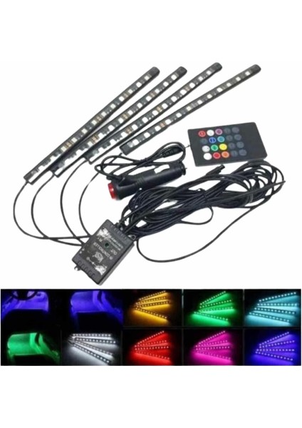 Araç Içi Ayak Altı 12'li Şerit LED Işık Uzaktan Kumandalı Rgb Işıklı Ses ve Müziğe Duyarlı