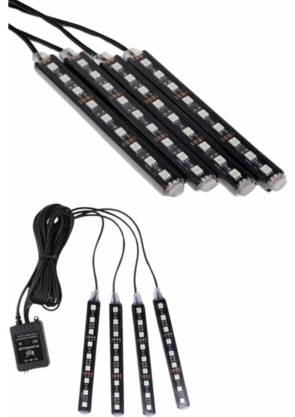 Araç Içi Ayak Altı 12'li Şerit LED Işık Uzaktan Kumandalı Rgb Işıklı Ses ve Müziğe Duyarlı