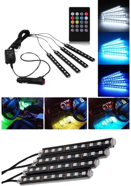 Araç Içi Ayak Altı 12'li Şerit LED Işık Uzaktan Kumandalı Rgb Işıklı Ses ve Müziğe Duyarlı